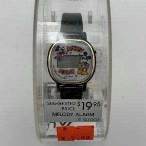 Lorus by Seiko Mickey & Minnie‎ Digital/Musical Black Leather Watch New